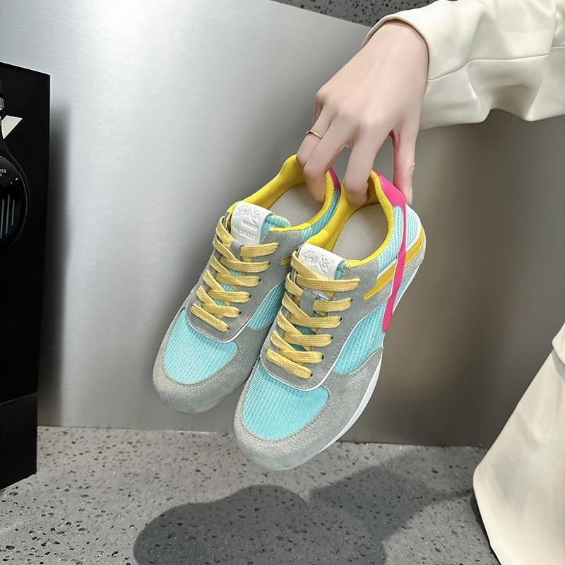 

Women s shoes spring leather little white shoes inner height increase lightweight color matching jogging board shoes 40 сіро блакитний колір