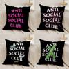A-Anti Social S-Social Club Pillow Case Home Dorm Chair Back Short Plush Double-Sided Printing Office Nap Time Cushion Cover