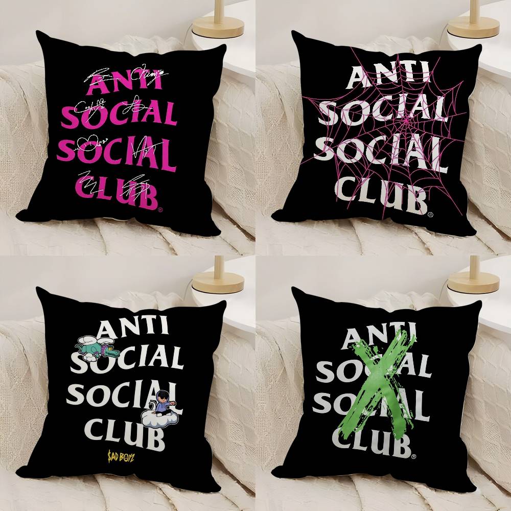 A-Anti Social S-Social Club Pillow Case Home Dorm Chair Back Short Plush Double-Sided Printing Office Nap Time Cushion Cover