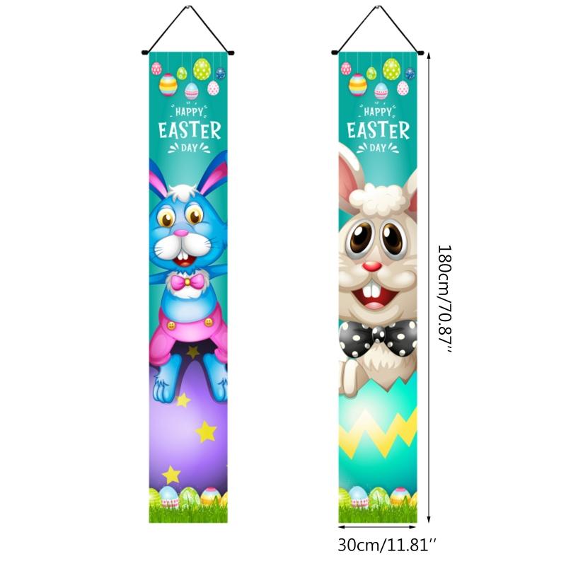 Happy Easter Couplet 1 Pair Door Curtain Hanging Banner Bunny Egg Carrot Decor 2024 for Home Decor Springtime Party Front Door