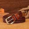 Belt for Men's Retro Hand-woven Genuine Leather Pants Belt for Students' Pin Buckle Versatile Trendy Young People