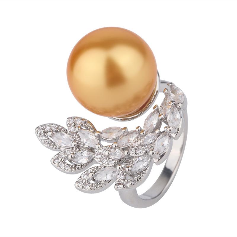 New Product Explosion Exquisite Temperament Pearl Index Finger Ring Women's White Yellow Gray Bead Inlaid Pearl Ring