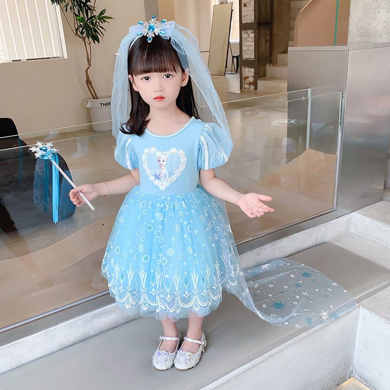 New Frozen Elsa Princess Dress Girls Dress Summer Dress Children's Trouser Dress Love Sand Foreign Style Skirt