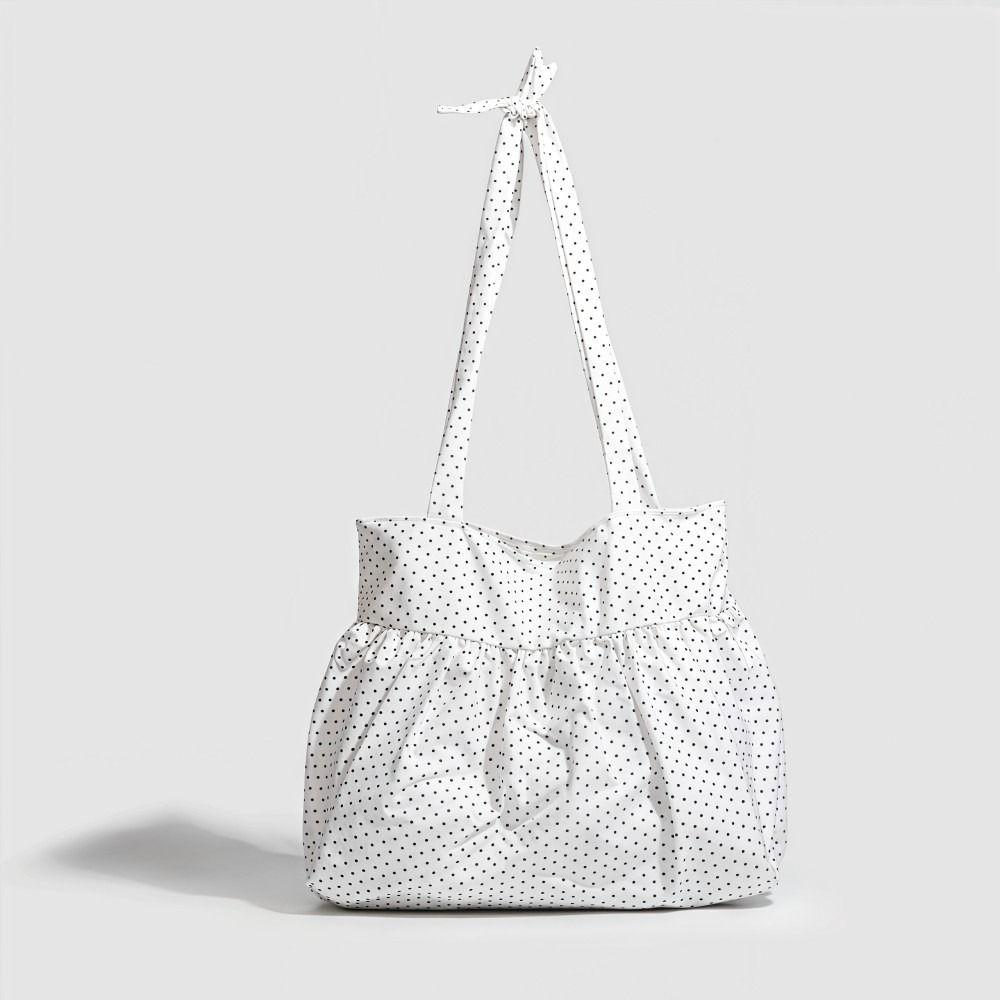 Fashion Canvas Shoulder Bag Polka Dot Print Large Capacity Lady Handbags Lightweight Solid Color Crossbody Bag Women