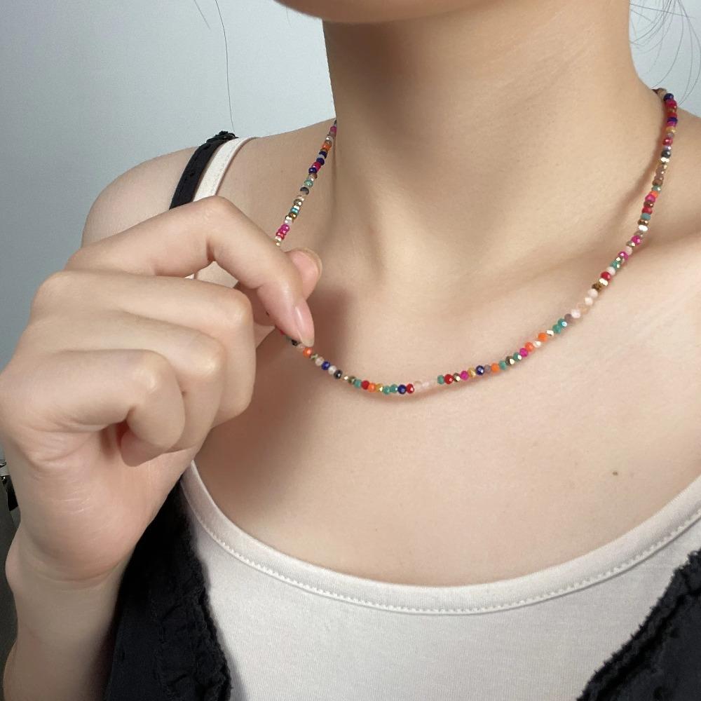 New Bohemia Handmade Rainbow Seed Beads Simple Strand Choker Necklace Women Collar Charm Colorful Femme Chains boho Jewelry Gift