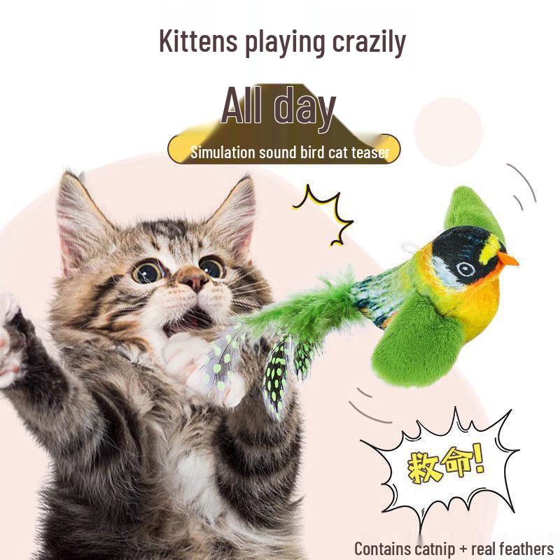 Interactive Cat Teaser Toy with Bird Sounds - Self-Play Energy Expender for Kittens