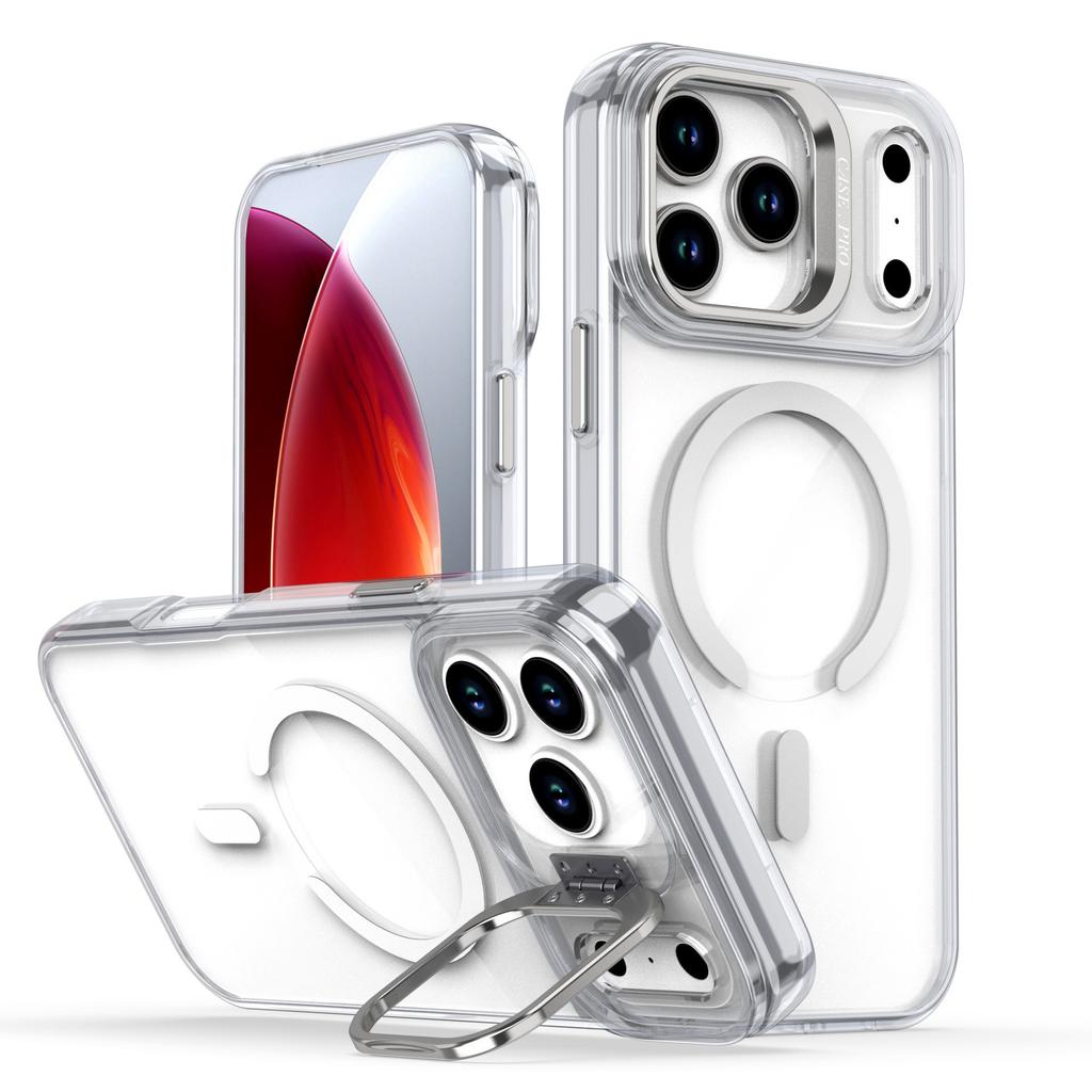 Case for Iphone 17 16 15 14 13 12 Pro Max Transparent Magnetic Attraction Protective Case Lens Mount Full Coverage With Holder