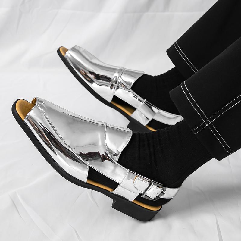 Fashion Men's PU Leather Sandals Mens Slip on Flats Breathable Outdoor Beach Sandals Non-Slip Lightweight Casual Summer Walking Shoes