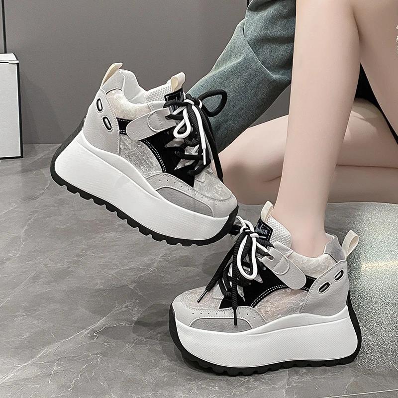 Fashion 11CM Women Chunky Sneakers Spring Autumn Breathable Casual Shoes Wedge Heels Platform Shoes Chaussures Femme Sports Dad Shoes