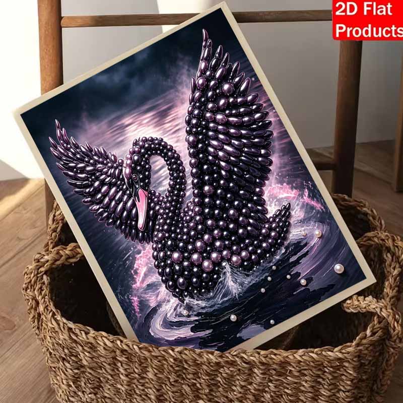 This Black Swan Pearl Painting Kit Features 5D Pearls and a Mosaic Art Style. Designed for Elegant Home Wall Decoration.