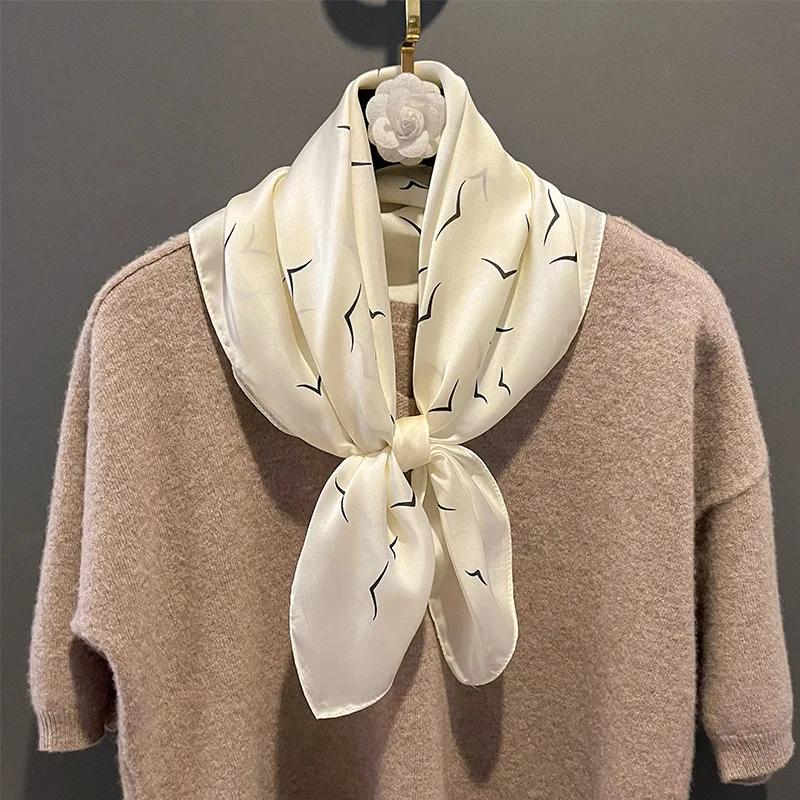 New Floral Print Shawl Design Silk Square Scarf Women Female Wrap Headkerchief Hijab Beach Stoles Hair Band Echarpe Bandana 2023