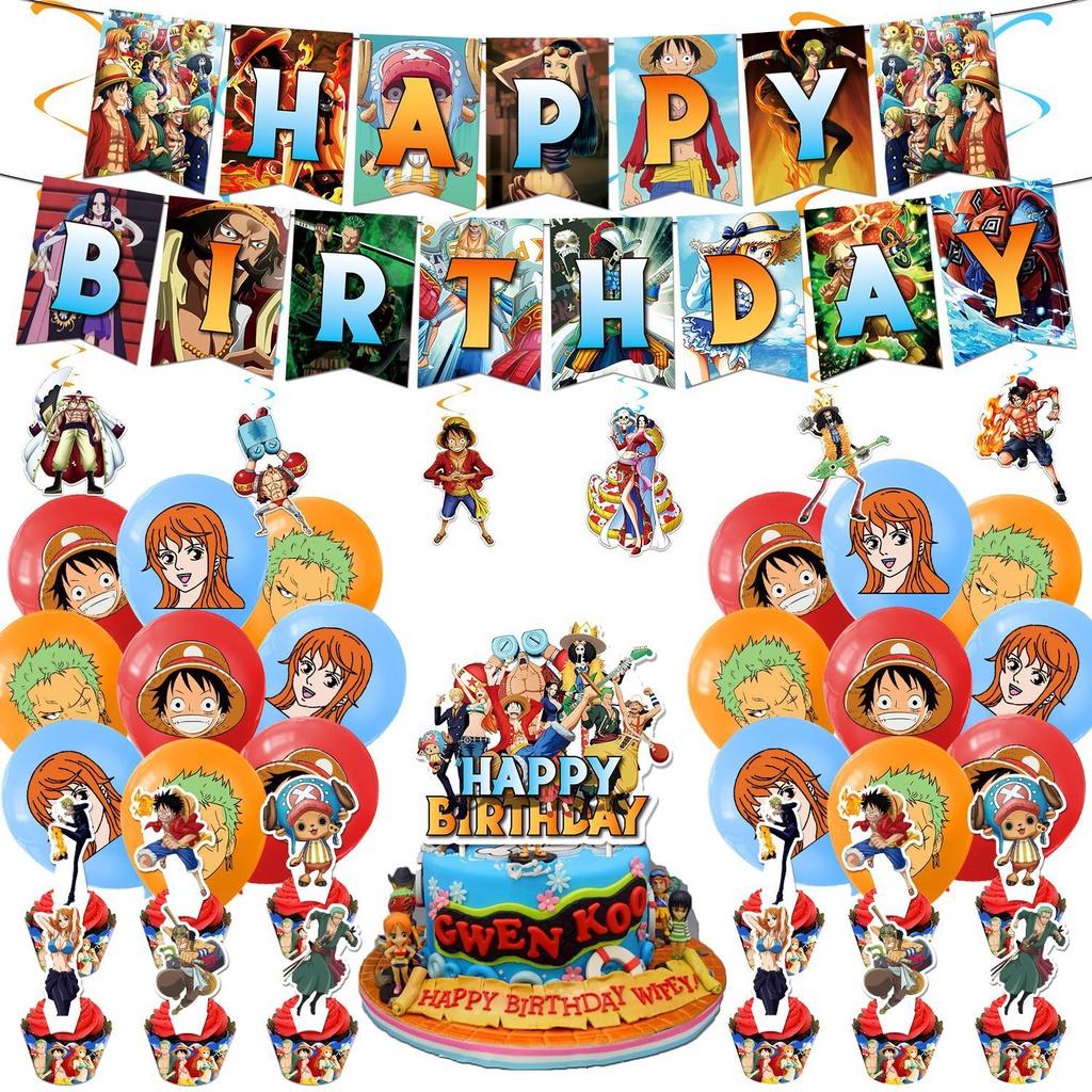 One Piece Themed Birthday Party Decoration Set Props Balloons Cake Flags Toppers