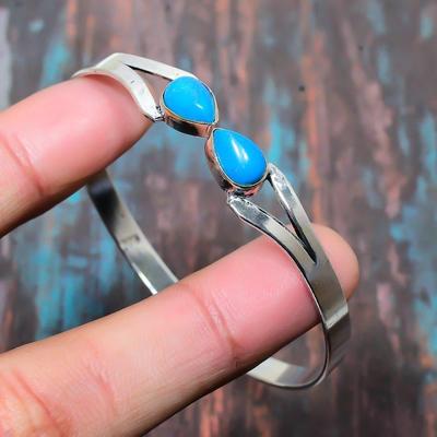 Arizona-Türkis-Edelstein, massiver 925er-Sterlingsilber, handgefertigter Schmuck-Armreif, verstellbar