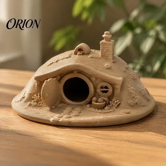 Hobbit House Ornament 3D Printed Fantasy for Small Pet Shelter, Realistic Texture Animals Hideout, Miniature Micro Landscape Halloween Home Decoration
