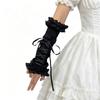 Ruffled Lace Women's Arm Warmers Yarn Knitted Wrist Cuffs Lace Arm Sleeves  Anime Costume