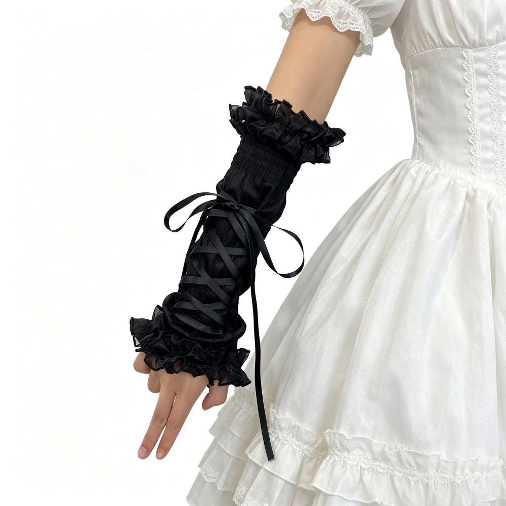 Ruffled Lace Women's Arm Warmers Yarn Knitted Wrist Cuffs Lace Arm Sleeves  Anime Costume