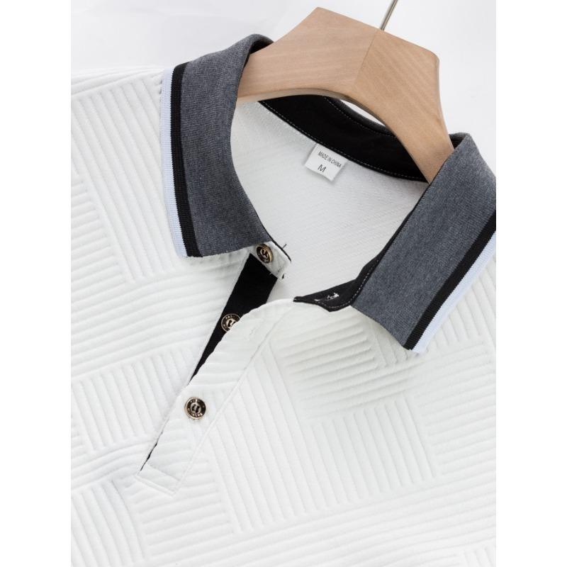 Men's Casual Navy Textured Polo Shirt Drawstring Shorts Summer Outfit