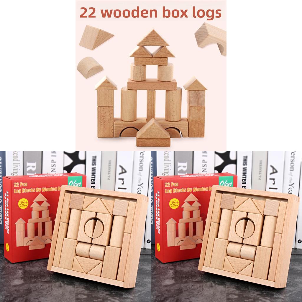 Wooden Building Blocks Set For Kids With Large Natural Grain For Early Education And Play