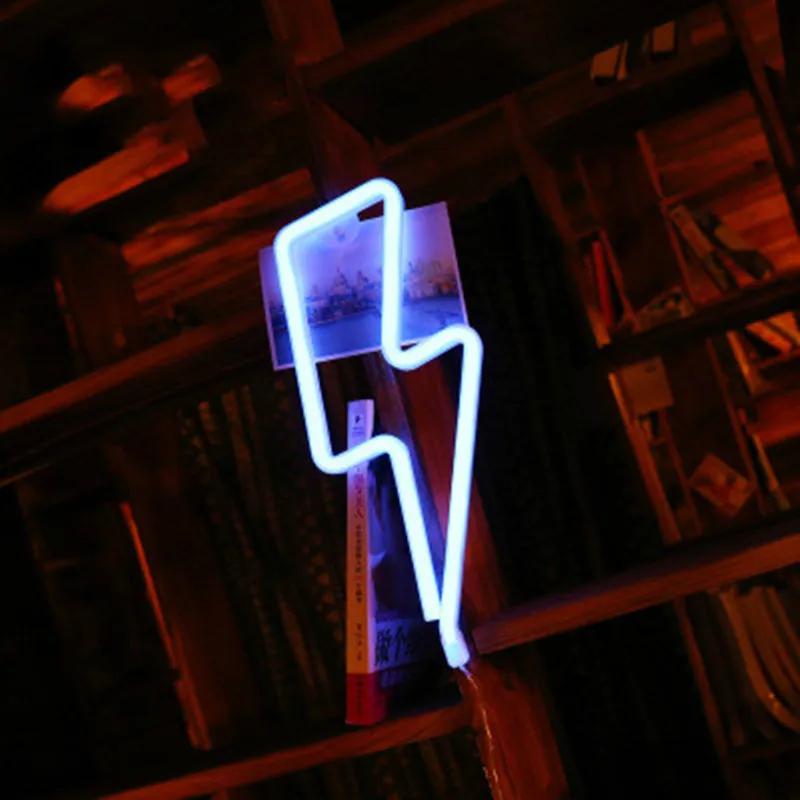 LED Neon Sign Lightning Shaped USB Battery Operated Night Light Decorative Table Lamp For Home Party Living Room Xmas Gift