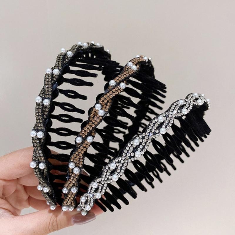 Sparkling Flocking Hairbands With Anti Slip Toothcomb, High Cranium Headdress For Women Hair Decoration 3 Piece Set