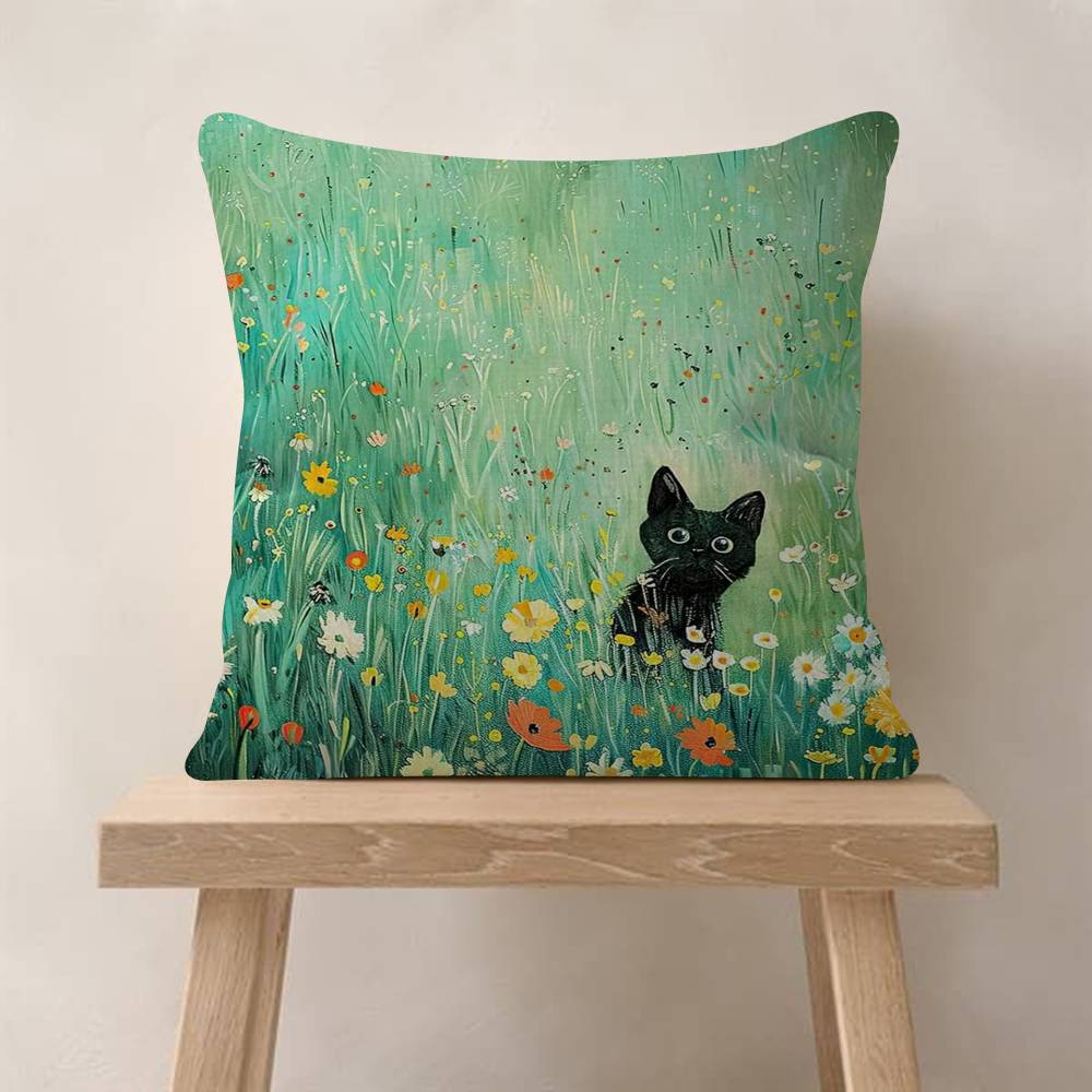 Fodera per Cuscino Gatto Camera da Letto Verde Artistico e Fodera per Cuscino Divano Decorazione Stanza Casa Regalo per Bambini