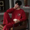Spring and autumn new red cotton long-sleeved newlywed couple pajamas wedding men and women with chest pads for wedding loungewear winter