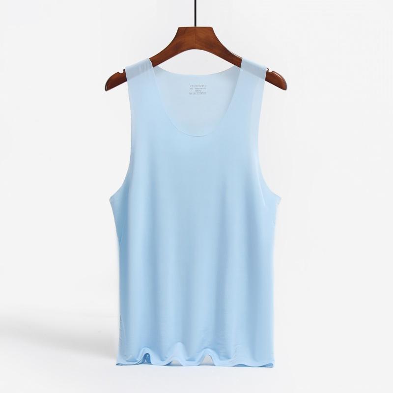 Liquid Ice Silk | Mercerized and Silky Summer Men's Vest Ultra-thin and Seamless V Round Neck Wide and Narrow Shoulder Sports Quick-drying High Elasti