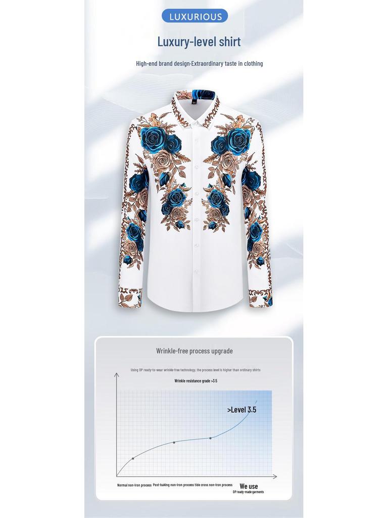 2025 European Style Men's Long Sleeve Spring Shirt - Seamless, Iron-Free