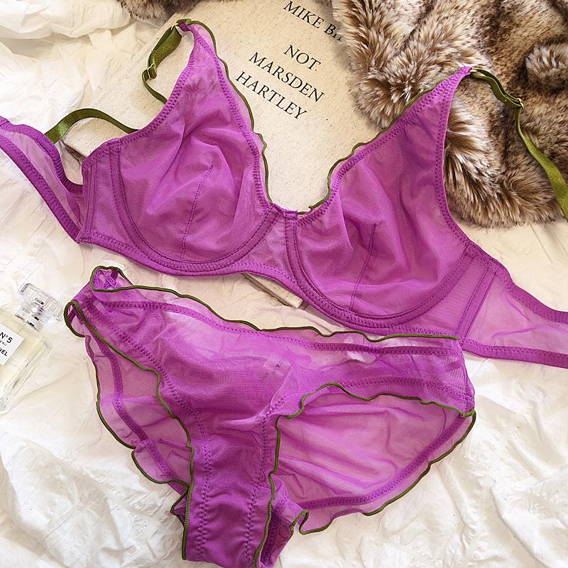 Bralette francese ultra sottile per intimo da donna Top reggiseno push up sexy a V profondo Set intimo e mutandine traspiranti comfort estivo