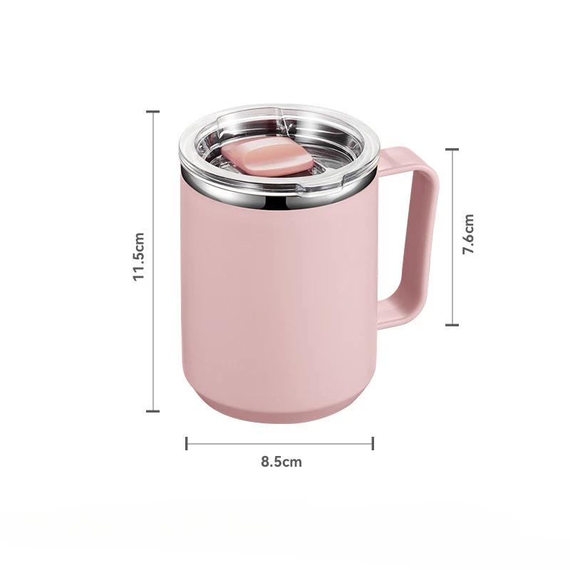 Household 304 Stainless Steel Coffee Mug With Lid Leakproof Drinkware Office Tea Milk Cup Set With Handle 450ml Cup With Straw