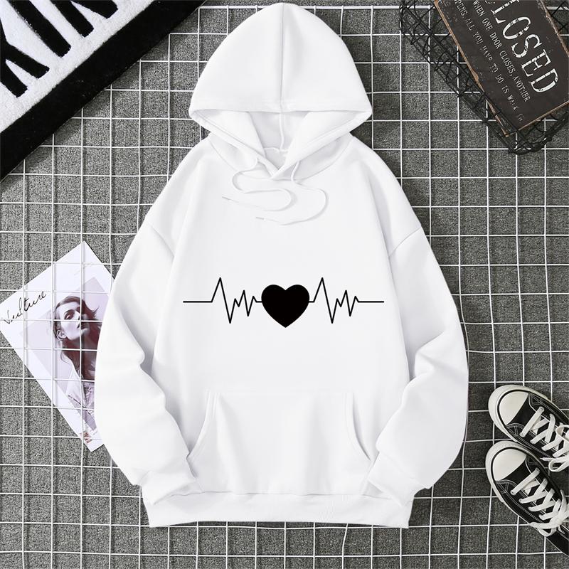 2025 Girls Autumn Long Sleeve Casual Cute LOVE Printed Kangaroo Pocket Hooded Sweatshirt Harajuku Hip Hop Pullover Top