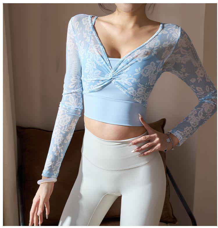 Women's Sexy Long Sleeve T-Shirt with Chest Pad Faux Two-Piece Sportswear - International Style