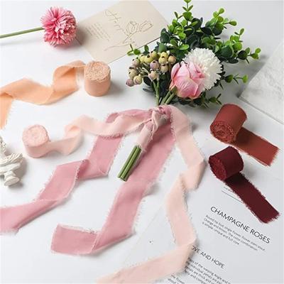 3 Rollen/Set 5m Ausgefranste Satin-Handmade-Chiffon-Seidenbänder für Hochzeitseinladungen, Blumensträuße, Geburtstagsparty, DIY-Dekoration, Geschenke