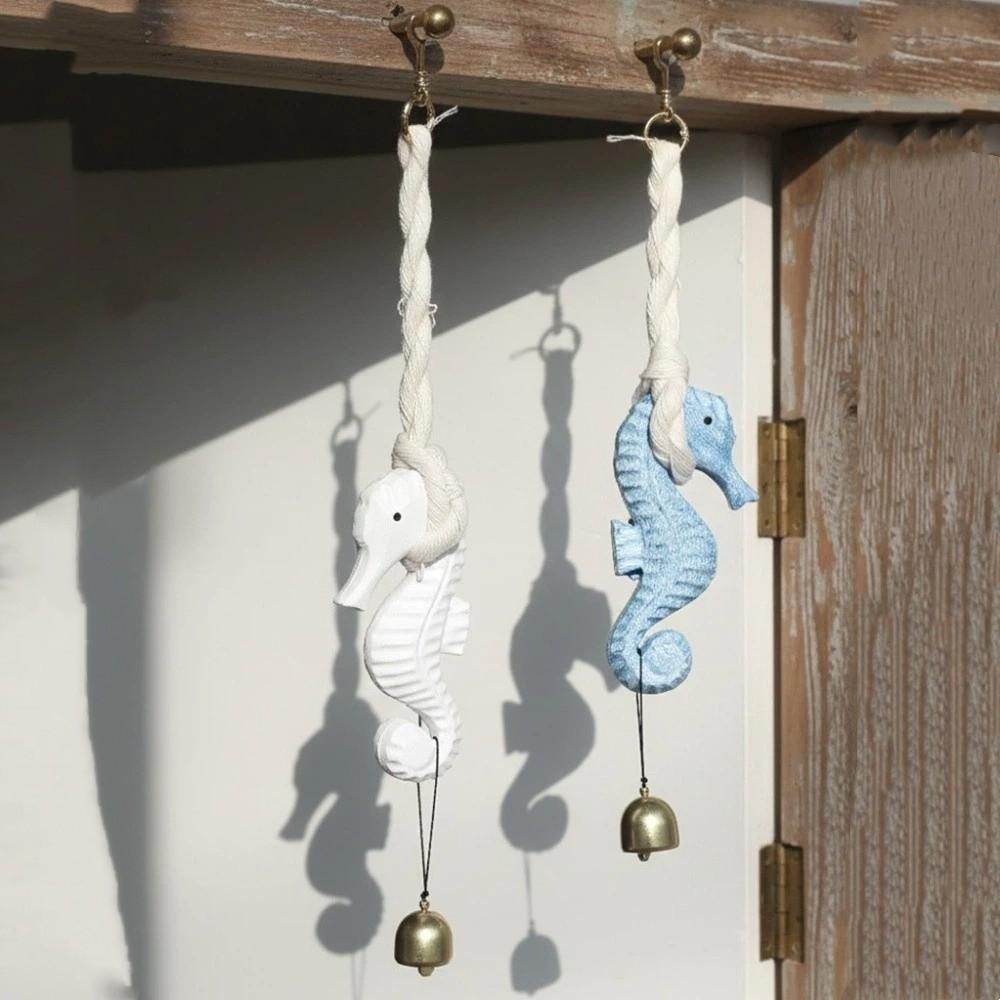 Rustic Style Seahorse Wind Chime Mediterranean Handcrafted Wooden Door Chimes Marine Themed Hand Carved Wall Hanging Ornament