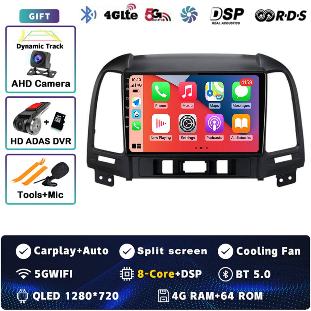 Android 14 Carplay Auto For Hyundai Santa Fe 2 2006 - 2012 Car Radio 4G WIFI Player Multimedia Srereo 360Camera Navigation Video