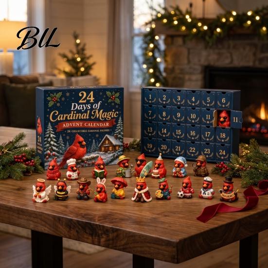 PVC Action Figures Red Bird Christmas Advent Calendar, 24 Unique Miniature Calendar for Collectors Figurines, Tree Hanging Ornaments Holiday
