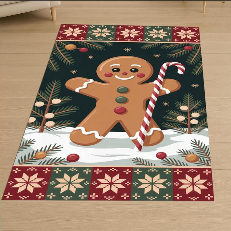 ChristmasGingerbread Rug Eve Decor Cute Christmas Area Rug Merry Christmas Festive Area Rug for Holiday Cheer New Year Gifts