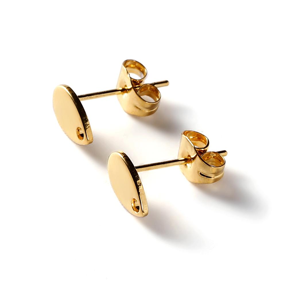 10pcs/lot Gold Color Stainless Steel Heart Drops Round Hole Ear Studs With Earring Plug For DIY Jewelry Making Accessories