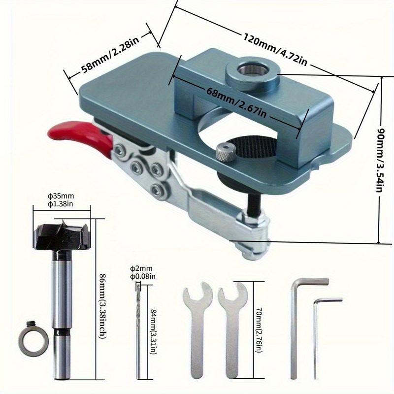 35mm Hinge Jig - Precise Boring Guide with Adjustable Edge & Quick Clamp - Hardened Drill Bits for Cabinetry, Furniture DIY