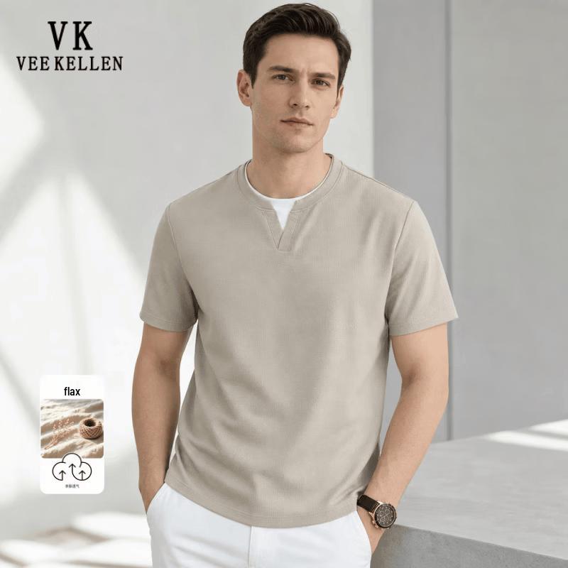 VEE KELLEN Men s Linen Blend Round Neck T-Shirt M