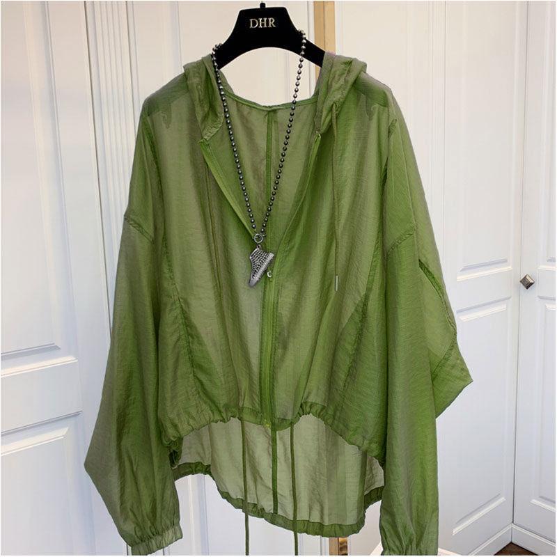 Summer Lightweight Ice Silk Sunscreen Clothing Women's Loose and Thin Sunscreen Shirt Thin Jacket Hooded Top Large Size