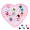 12pcs/Box Children Crystal Ring Toys Girl Dress Up Jewelry Toys Style Random Ship Boxed Cartoon Decorative Ring Gift for Kids