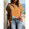 Floral Print Womens Loose Fit Short Sleeve V-Neck Top - Sleeveless Button-Free Casual Shirt Street Style