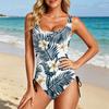 Swimsuit for Women Tropical Floral Print Bathing Suit with Adjustable Side Drawstring Scoop Neck Swimwear