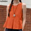 VONDA Tops de Tirantes Casuales Plisados sin Mangas con Cuello O para Mujer de Verano