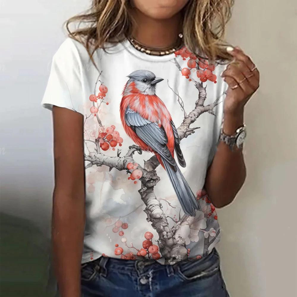Color Animal Bird 3D Print Women Casual O-Neck Short Sleeve Harajuku Streetwear Y2k Tops