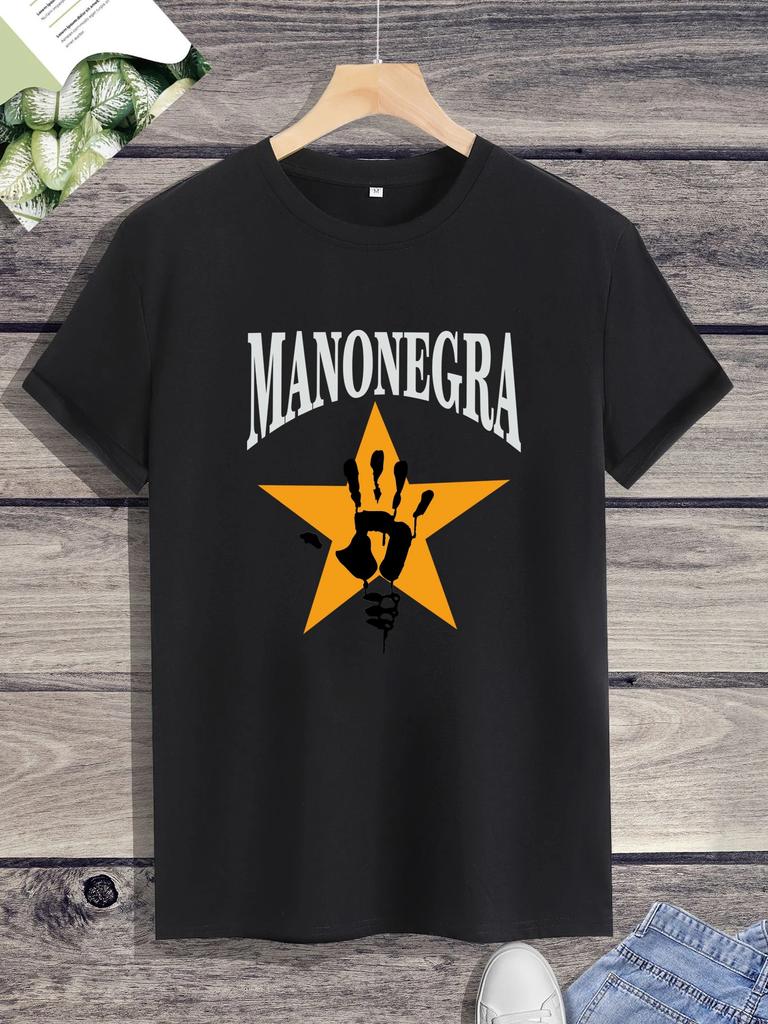 Harajuku Classic Mano Negra Manu Chao Logo T Shirt wide Unisex  Summer O-neck Short-sleev Streetwear