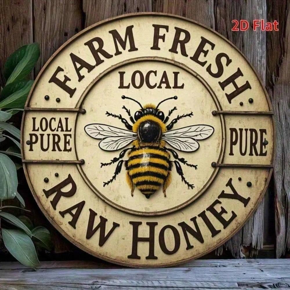 Rustic Metal Bee Wall Decor Vintage Farmhouse Honeybee Sign Iron Hanging Plaque 7.87 Inch Art for Kitchen Garage Outdoor