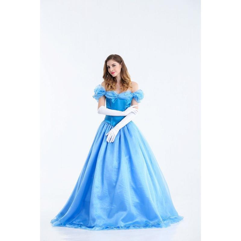 Lovely Blue Cinderella Snow White Belle Dress For Women Featuring Stylish Gloves And Crinoline