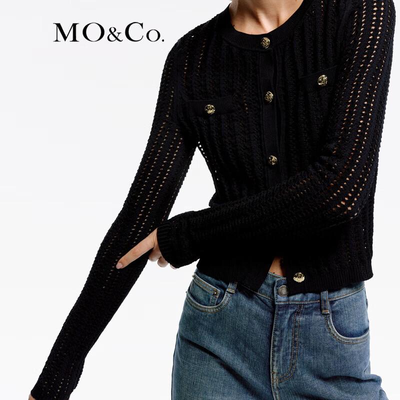 MO&Co. Women's Acetate Blend Hollow-out Knit Cardigan